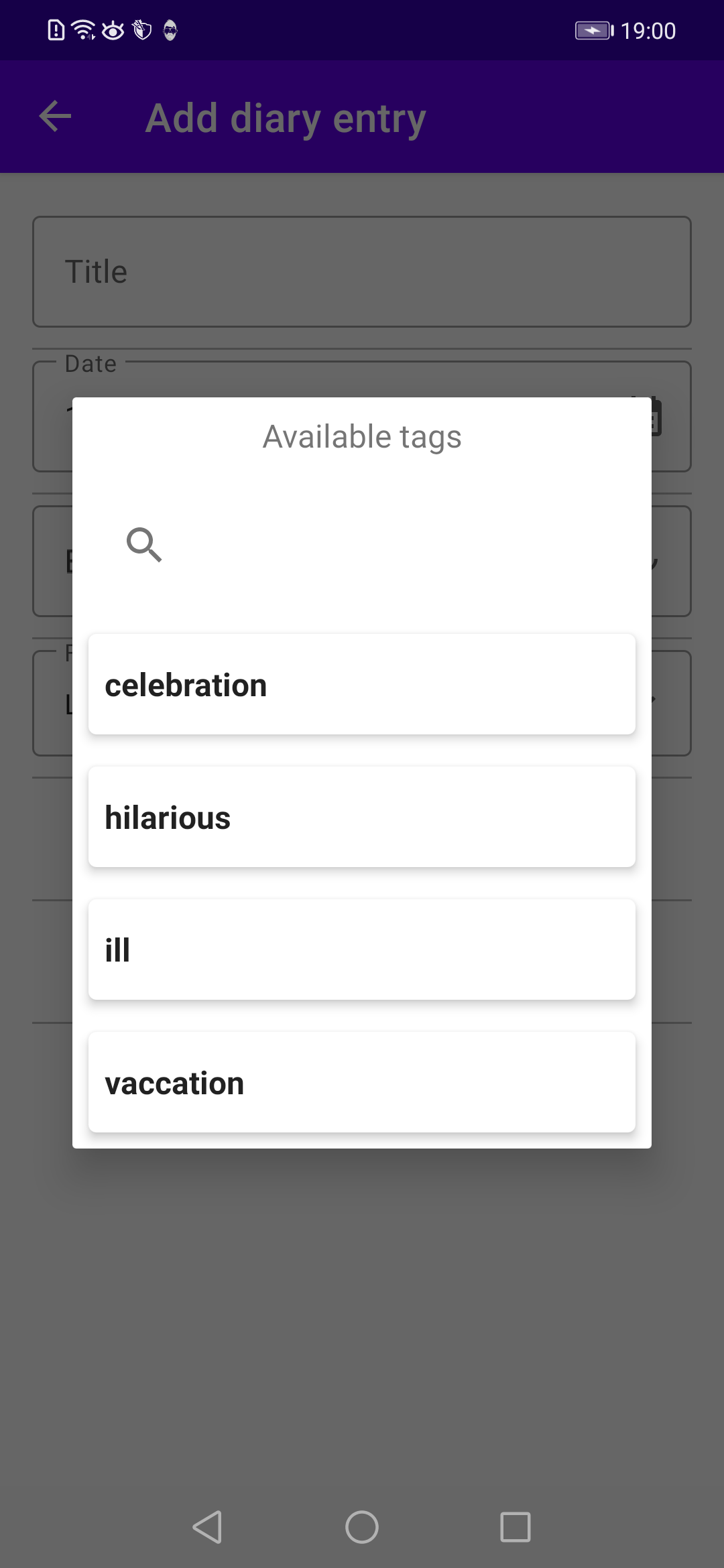 Dialog widget for tag assignment